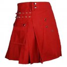New DC Scottish kilts Utility Red Unisex Adult Handmade Custom Cargo Canvas Tartan size 52