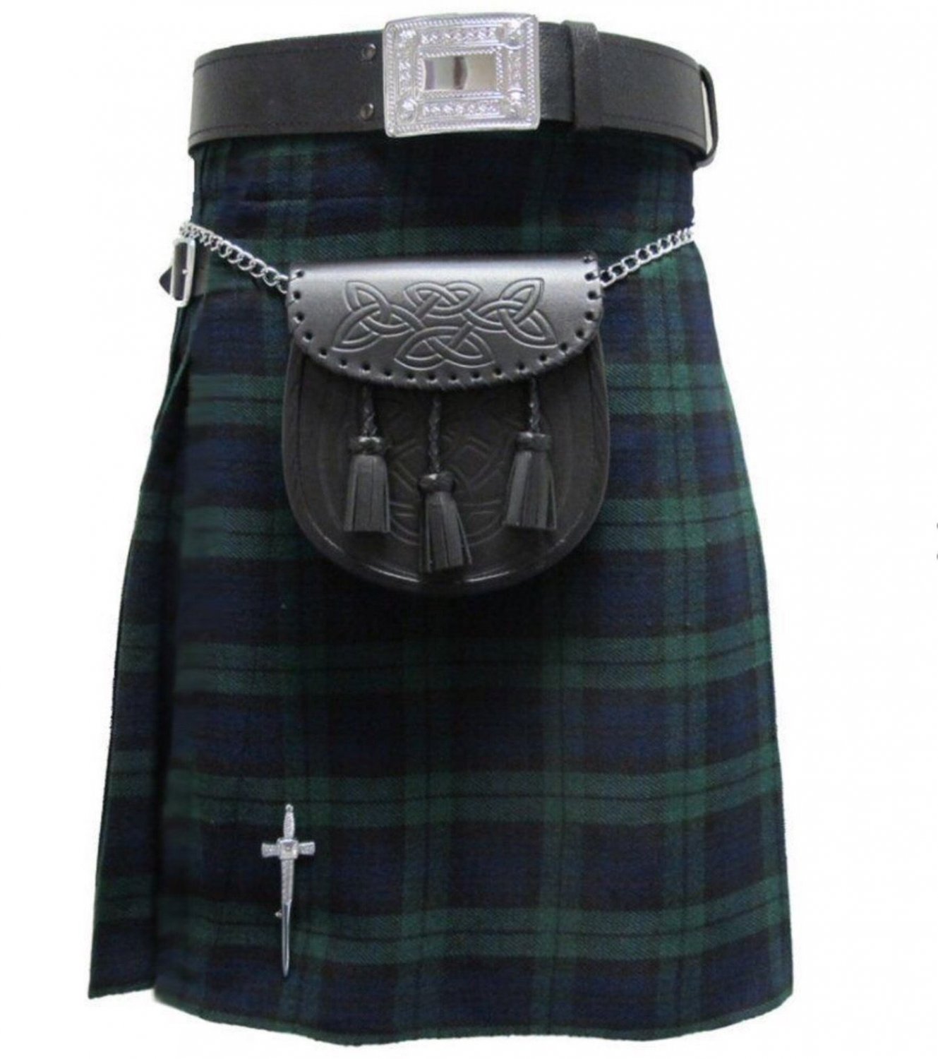 New DC Active men highlender traditional sports black watch tartan kilt size 46