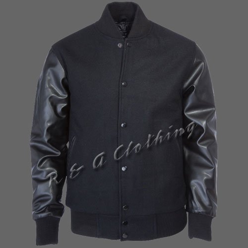 New R & A Black varsity jacket with Long Leather Sleeves size xs