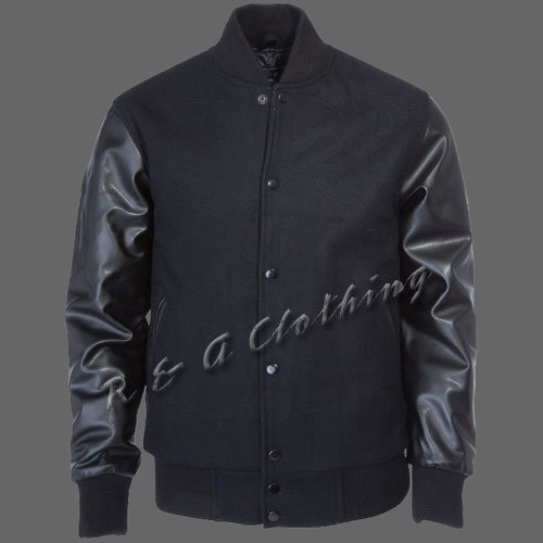 New R & A Black varsity jacket with Long Leather Sleeves size S