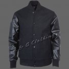 New R & A Black varsity jacket with Long Leather Sleeves size S