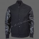 New R & A Black varsity jacket with Long Leather Sleeves size xl