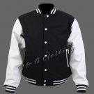 New R & A Black and White varsity jacket with Long Leather Sleeves size s