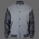 New R & A Grey and Black varsity jacket with Long Leather Sleeves size m