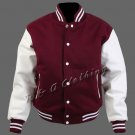 New R & A Maroon and White varsity jacket with Long Leather Sleeves size xl