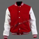 New R & A Red and White varsity jacket with Long Leather Sleeves size l