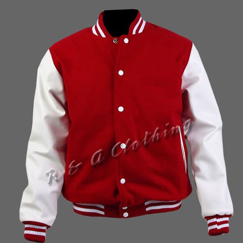 New R & A Red and White varsity jacket with Long Leather Sleeves size 3xl