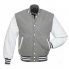 New DC Letterman Grey wool white leather  sleeves varsity jacket size m