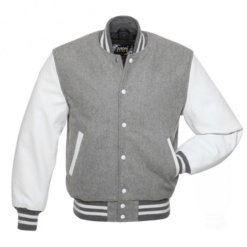 New DC Letterman Grey wool white leather  sleeves varsity jacket size xl