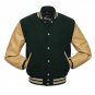 New DC Letterman Green wool Gold leather  sleeves varsity jacket size xs