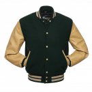 New DC Letterman Green wool Gold leather  sleeves varsity jacket size s