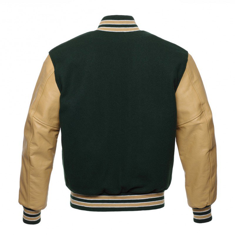 New DC Letterman Green wool Gold leather sleeves varsity jacket size m