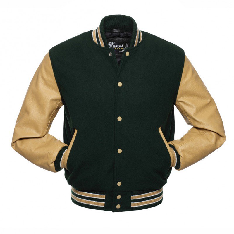New DC Letterman Green wool Gold leather  sleeves varsity jacket size 2xl