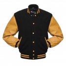 New DC Letterman Black wool Yellow leather  sleeves varsity jacket size s
