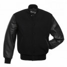 New DC Letterman Black wool Black leather  sleeves varsity jacket size xs