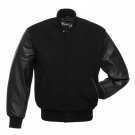 New DC Letterman Black wool Black leather  sleeves varsity jacket size s