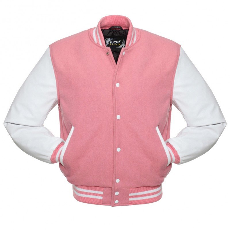 New DC Letterman Pink wool White leather  sleeves varsity jacket size m