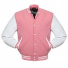 New DC Letterman Pink wool White leather  sleeves varsity jacket size m