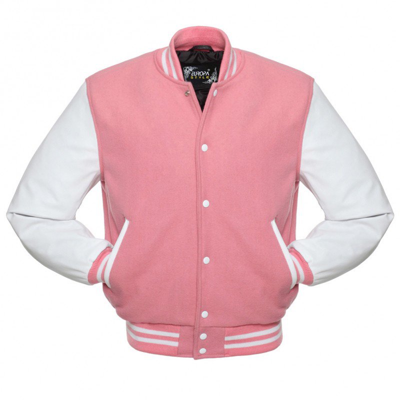 New DC Letterman Pink wool White leather  sleeves varsity jacket size 3xl