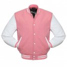 New DC Letterman Pink wool White leather  sleeves varsity jacket size 3xl