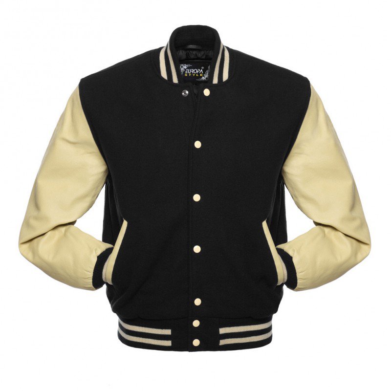 New DC Letterman Black wool Off White leather  sleeves varsity jacket size s