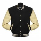 New DC Letterman Black wool Off White leather  sleeves varsity jacket size s