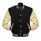 New DC Letterman Black wool Off White leather  sleeves varsity jacket size l