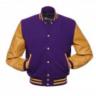 New DC Letterman Purple wool Yellow leather  sleeves varsity jacket size m