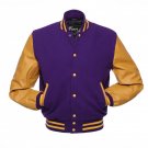 New DC Letterman Purple wool Yellow leather  sleeves varsity jacket size 3xl