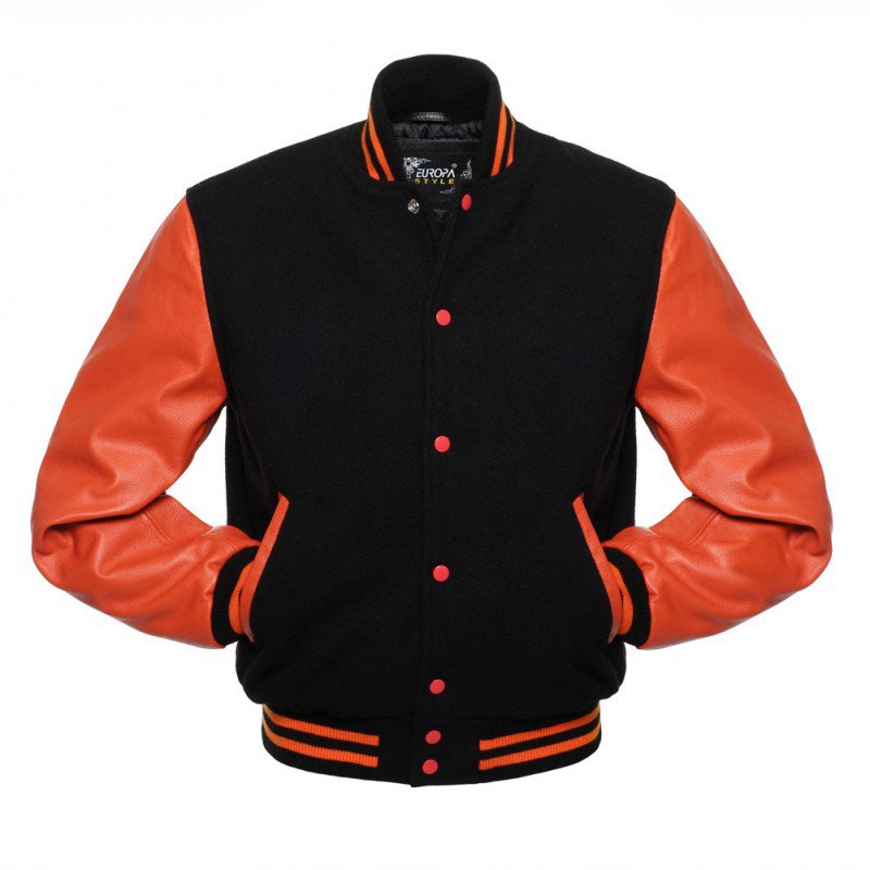 New DC Letterman Black wool Orange leather  sleeves varsity jacket size l