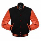 New DC Letterman Black wool Orange leather  sleeves varsity jacket size 2xl