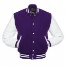 New DC Letterman Purple wool White leather  sleeves varsity jacket size l