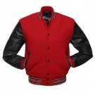 New DC Letterman Red wool Black leather  sleeves varsity jacket size xs
