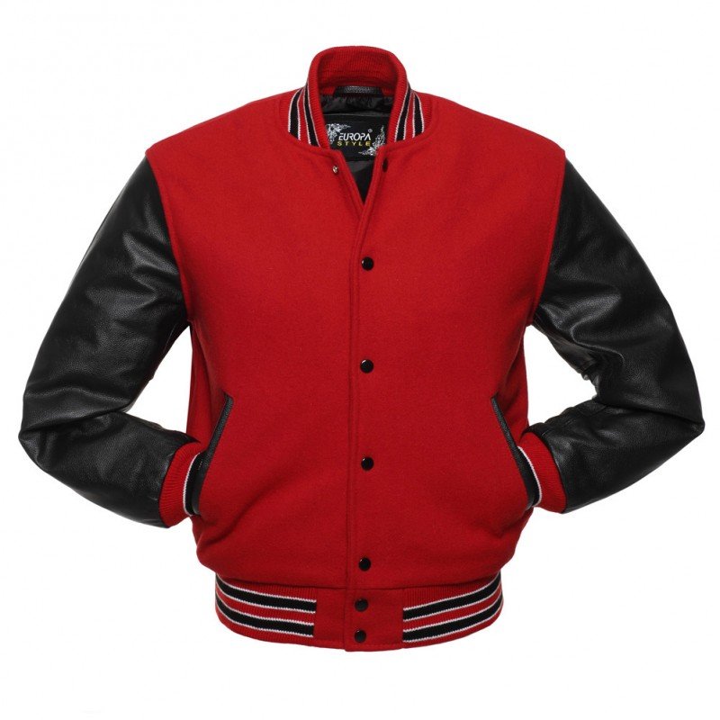 New DC Letterman Red wool Black leather sleeves varsity jacket size s