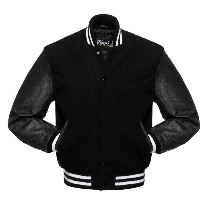 New DC Letterman Black wool Black leather sleeves varsity jacket size xs