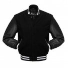 New DC Letterman Black wool Black leather sleeves varsity jacket size xs