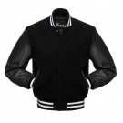 New DC Letterman Black wool Black leather sleeves varsity jacket size xl