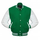 New DC Letterman Green wool White leather sleeves varsity jacket size l