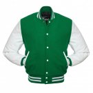 New DC Letterman Green wool White leather sleeves varsity jacket size 2xl