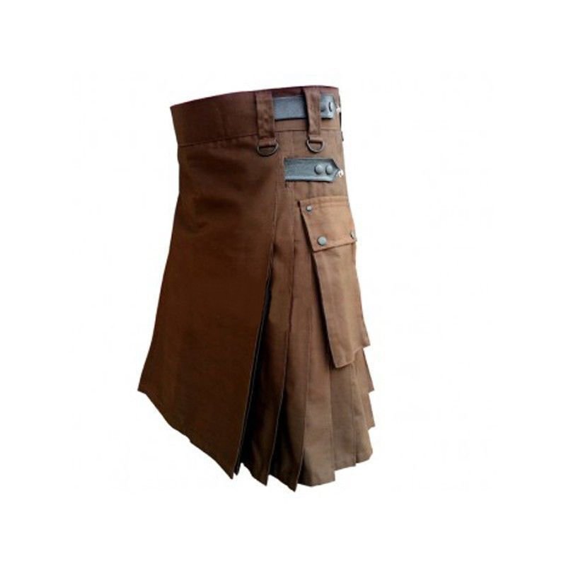 DC Men chocolate brown wedding leather strap cotton utility kilt size 52