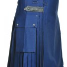 DC Scottish handmade Navy blue cotton deluxe utility leather strap sports kilt size 36