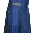 DC Scottish handmade Navy blue cotton deluxe utility leather strap sports kilt size 56
