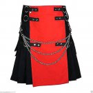 DC Men's handmade Red/Black Deluxe Utility Fashion Kilt 100% Cotton size 30