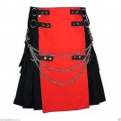 DC Men's handmade Red/Black Deluxe Utility Fashion Kilt 100% Cotton size 34