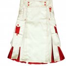DC Traditional White Scottish Modern Utility Kilt Handmade 100% Cotton Size 32