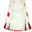 DC Traditional White Scottish Modern Utility Kilt Handmade 100% Cotton Size 44