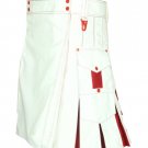 DC Traditional White Scottish Modern Utility Kilt Handmade 100% Cotton Size 58