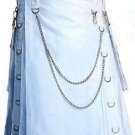 DC Traditional Wedding White Scottish Modern Utility Kilt Handmade 100% Cotton Size 30