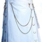 DC Traditional Wedding White Scottish Modern Utility Kilt Handmade 100% Cotton Size 40