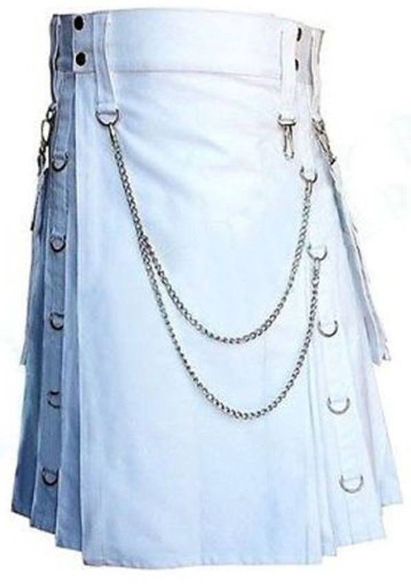 DC Traditional Wedding White Scottish Modern Utility Kilt Handmade 100% Cotton Size 42